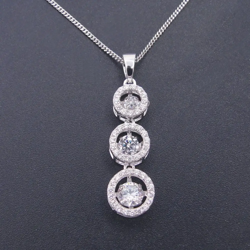 

Silver Pendant three circle shape drop pendant cubic zirconia Dancing diamond Jewelry