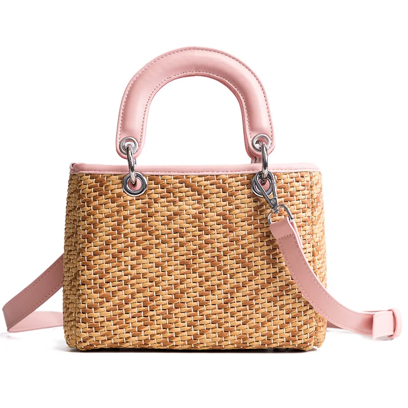 

fashionable woven hand made lady's shoulder bag handbag beach straw bags with leather handle, As pictures