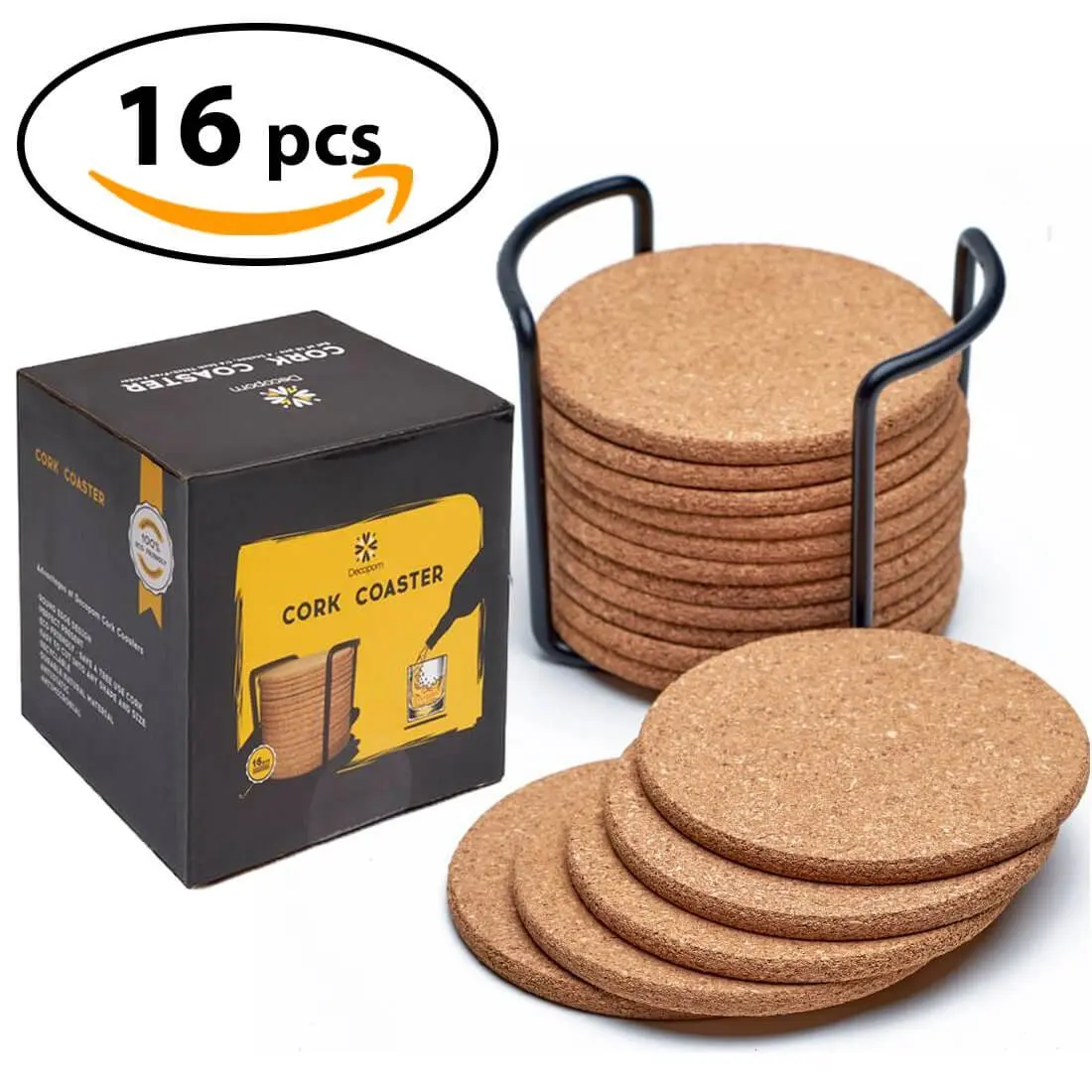 

Natural Cork Coasters with Metal Holder set of 8 pcs -4 inch 1/5 inch Thick Cold Drinks Wine Glasses Cups Mugs Cork Coaster, Cmyk printing