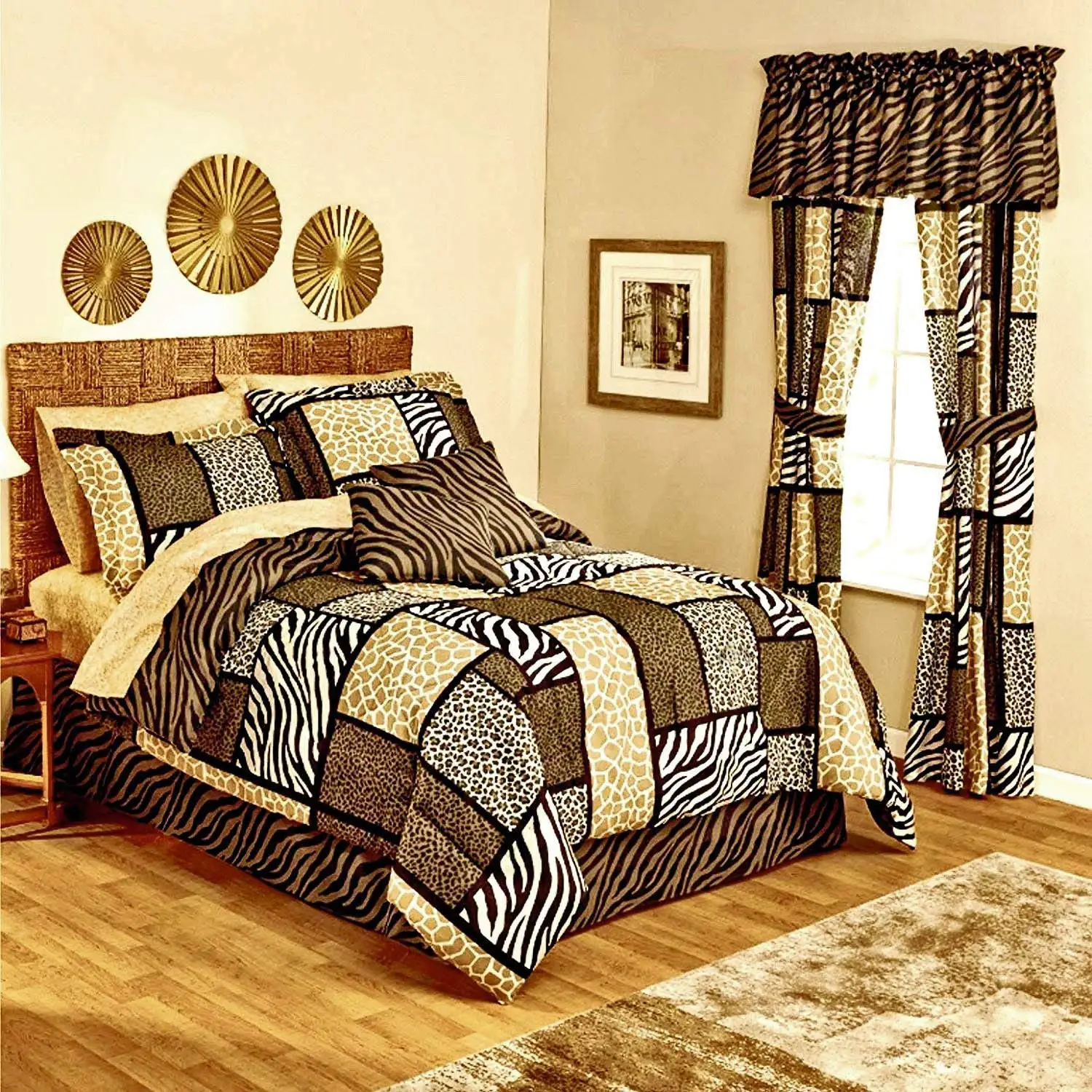 Buy Queen Size 7 Piece Safari Zebra Giraffe Print Brown Micro