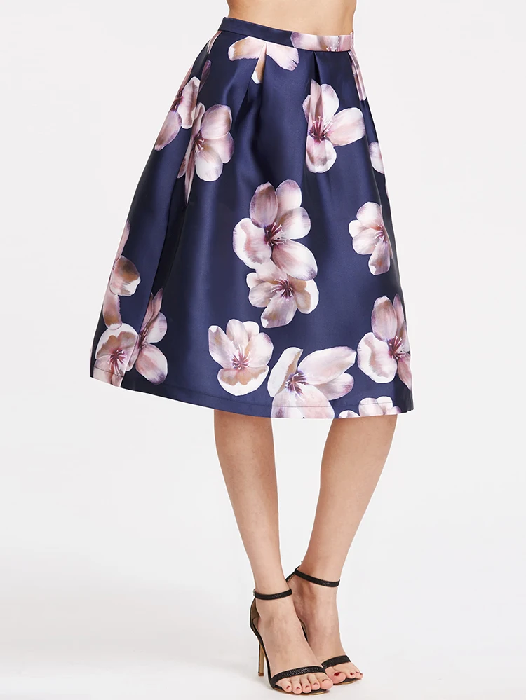 Women Vintage Knee Length Floral Skirt Design Flower Print Fit And Flare  Box Pleated Midi Skirt - Buy Box Pleated Skirt,Fit And Flare Skirt,Flower  Print Skirt Product on Alibaba.com