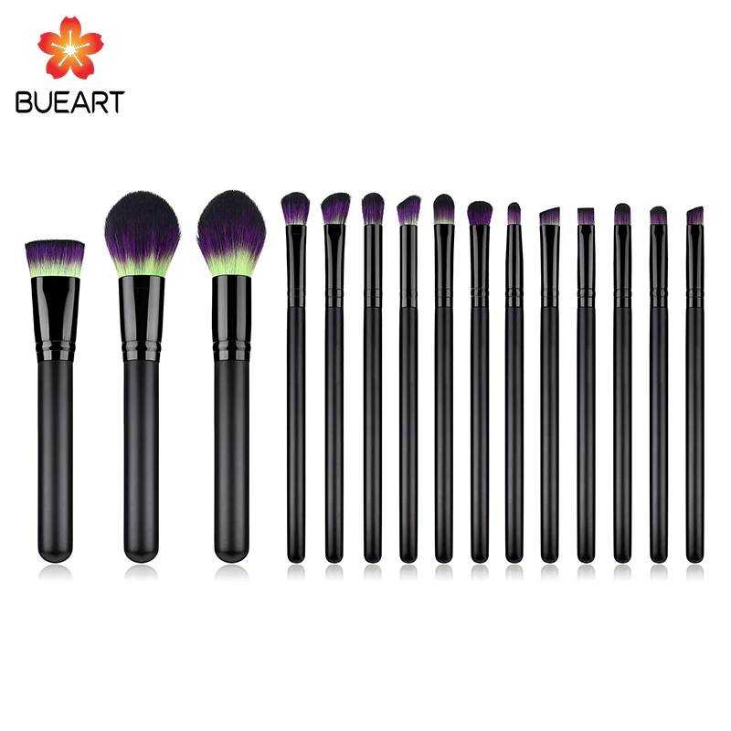 

Beautiful 15 pcs make up brushes black wooden synthetic hair cosmetics makeup brushes set