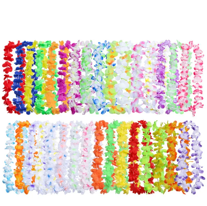 Colorful Artificial Silk Necklace Hawaii Wreaths Flower Lei Garland