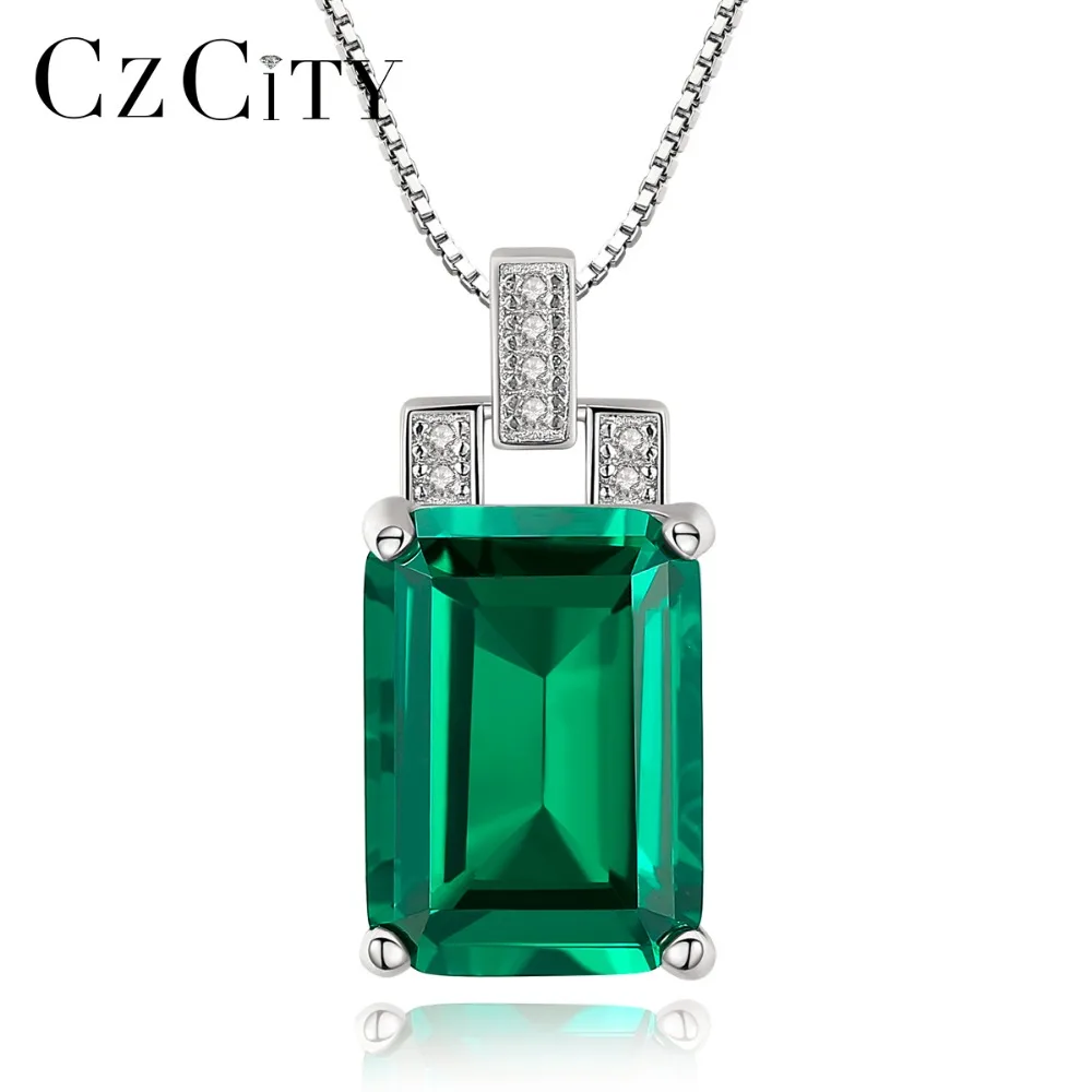 

CZCITY Big Square Green Topaz Pendant 925 Sterling Silver Pendant Necklace Jewelry Fine Jewelry For Women