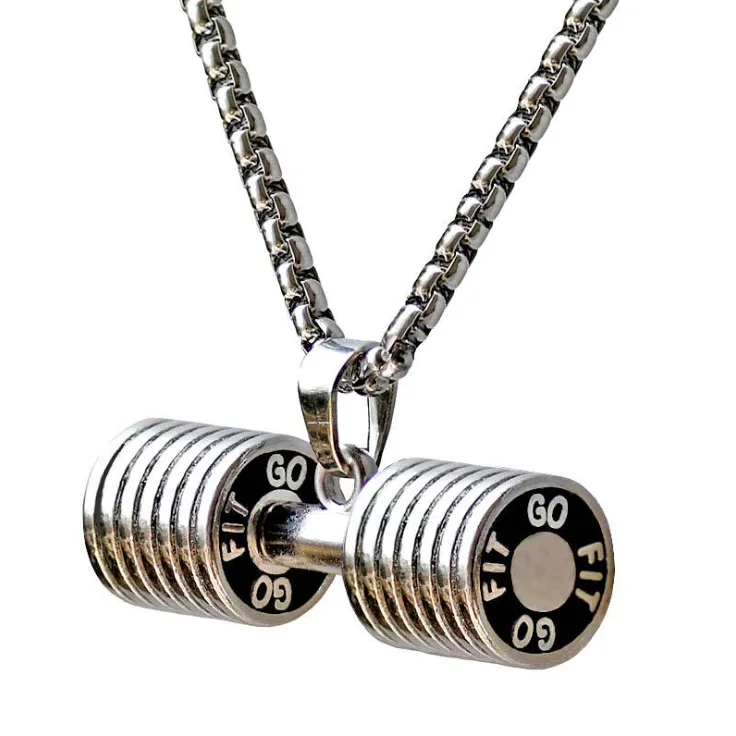 

Hot sale Fitness jewelry Stainless Steel Barbell Pendant Titanium Steel Dumbbell Necklace, Picture