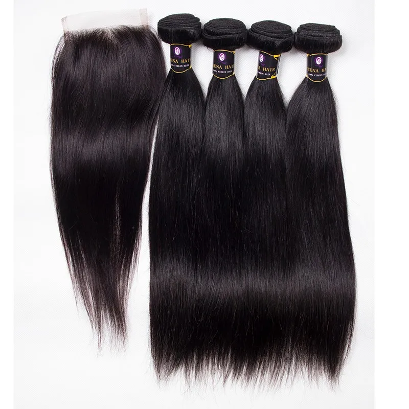 

Virgin Hair Bundles With Lace Closure, Free Parting 3 Way Part Brazilian Hair Lace Closure, Natual color