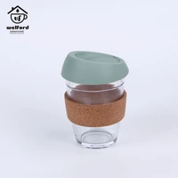 

Manufacturer Custom Reusable Coffee Cup Glass With Cork Sleeve And Silicone Lid