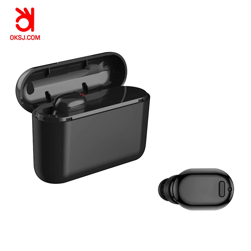 

OKSJ new arrival V5 TWS sports wireless earphones mini Bluetooth earbuds with charging case for iphone X single ear headset, Black