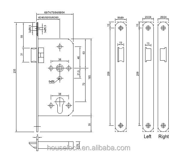 Euro Profile Stainless Steel Fireplace Latch Bolt Door Mortise Passage