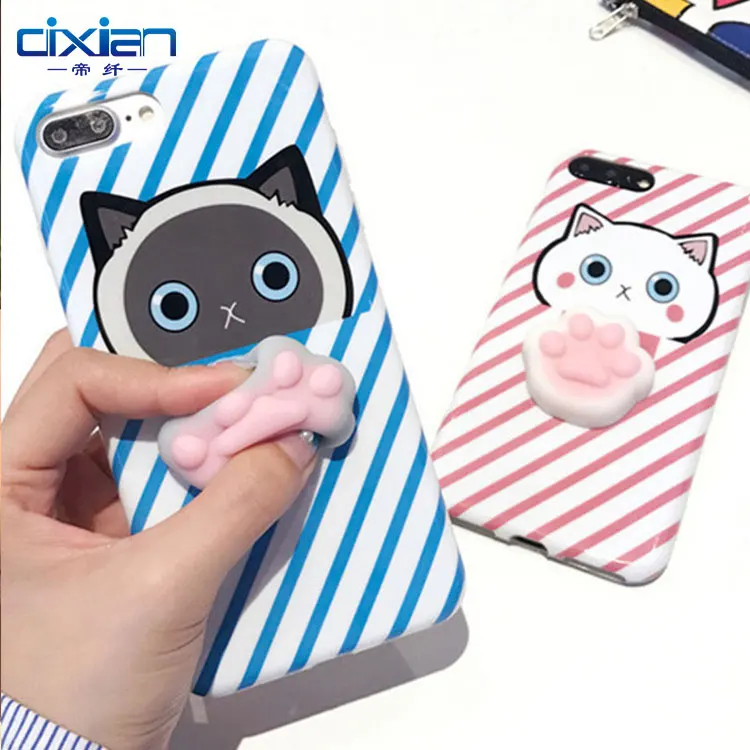 

Squishy Mobile Phone Cover, Soft TPU Silicone Squishy Cute 3D Cartoon Character Phone Case, Black;pink