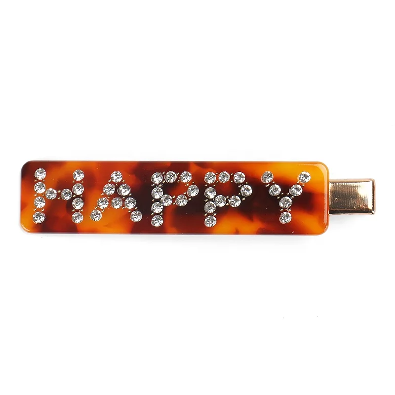

Hot Sale Custom Letter Alligator Clip French Acetate Rectangle Word Hair Clip Rhinestone Girls Letter Hair Clip, More than 500 colours are available