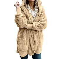 

2019 Faux Fur Teddy Bear Coat Jacket Women Fashion Open Point Hooded Coat Woman Long Sleeve Blurred Jacket S-5XL