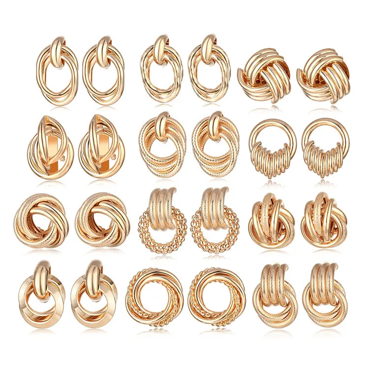 

European Geometric 14k Gold Round Exaggerated Knot Stud Earrings Statement Knot Earrings