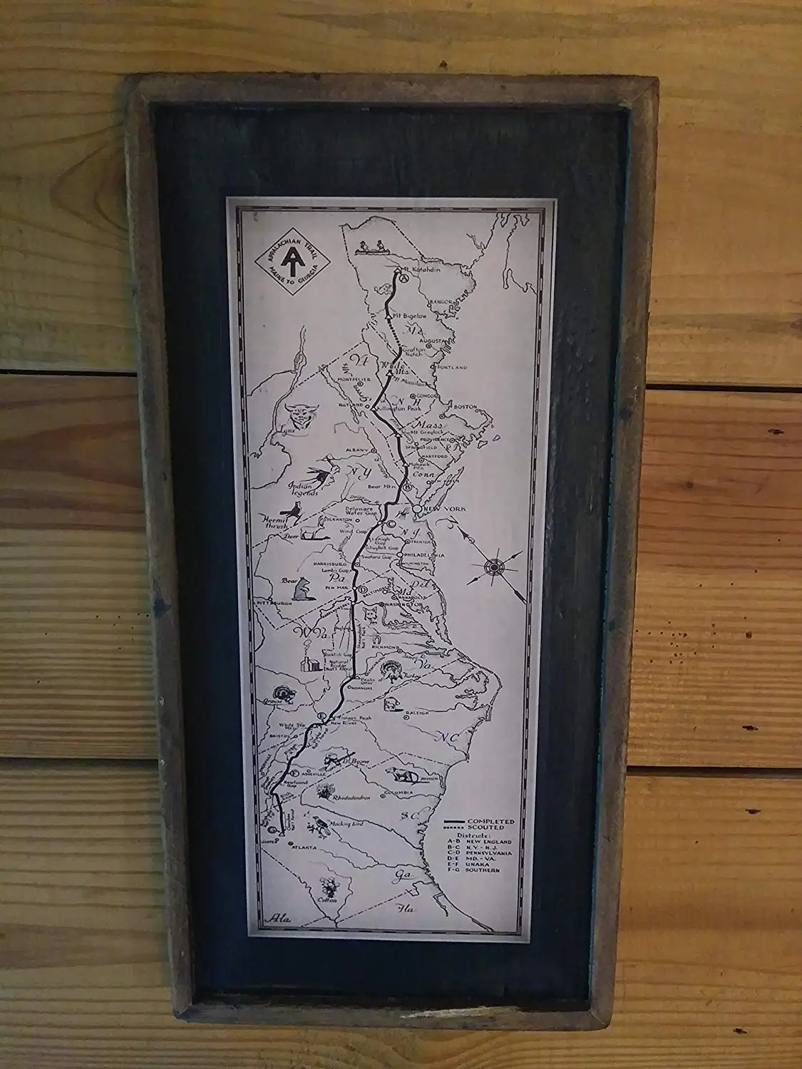 Vintage Appalachian Trail Print on Reclaimed Wood Framed Sign (long)