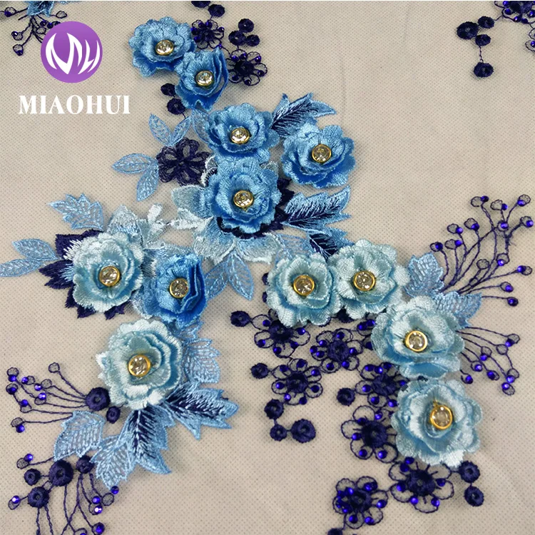 

Luxury Bridal Wedding Dress Embroidery 3D Flower Beaded Sequin Tulle Lace Fabric islanbul, Customized color