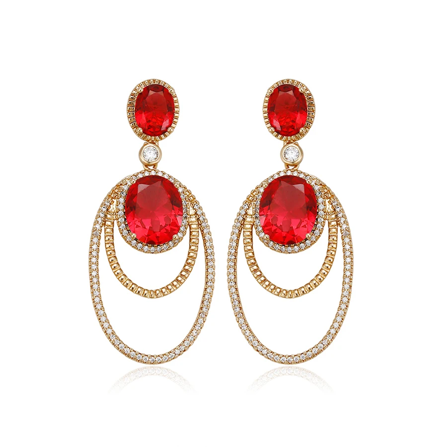 

94913 High quality ancient royal style jewelry Dubai gold plated Charming zircon drop earrings for women
