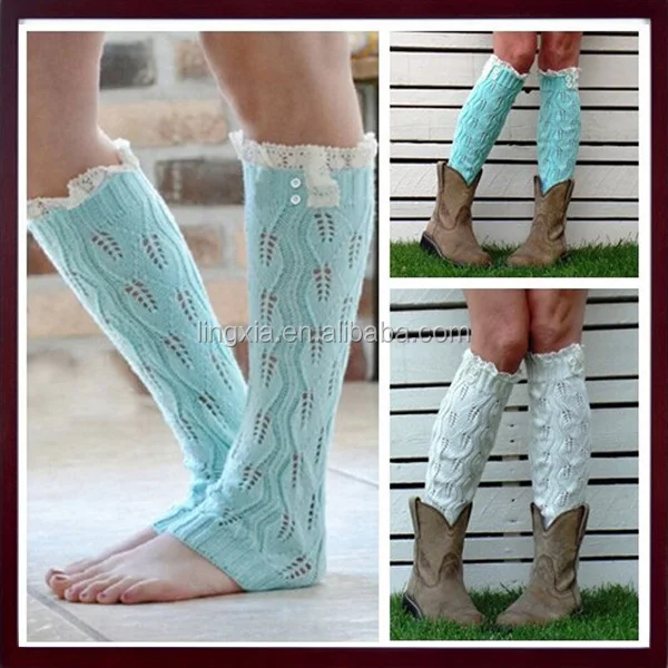 
Acrylic Knee High Women Open Knit Leg Warmers Crochet Lace Adult LegWarmers, Women Knitted Button Wholesale Lace Leg Warmers 