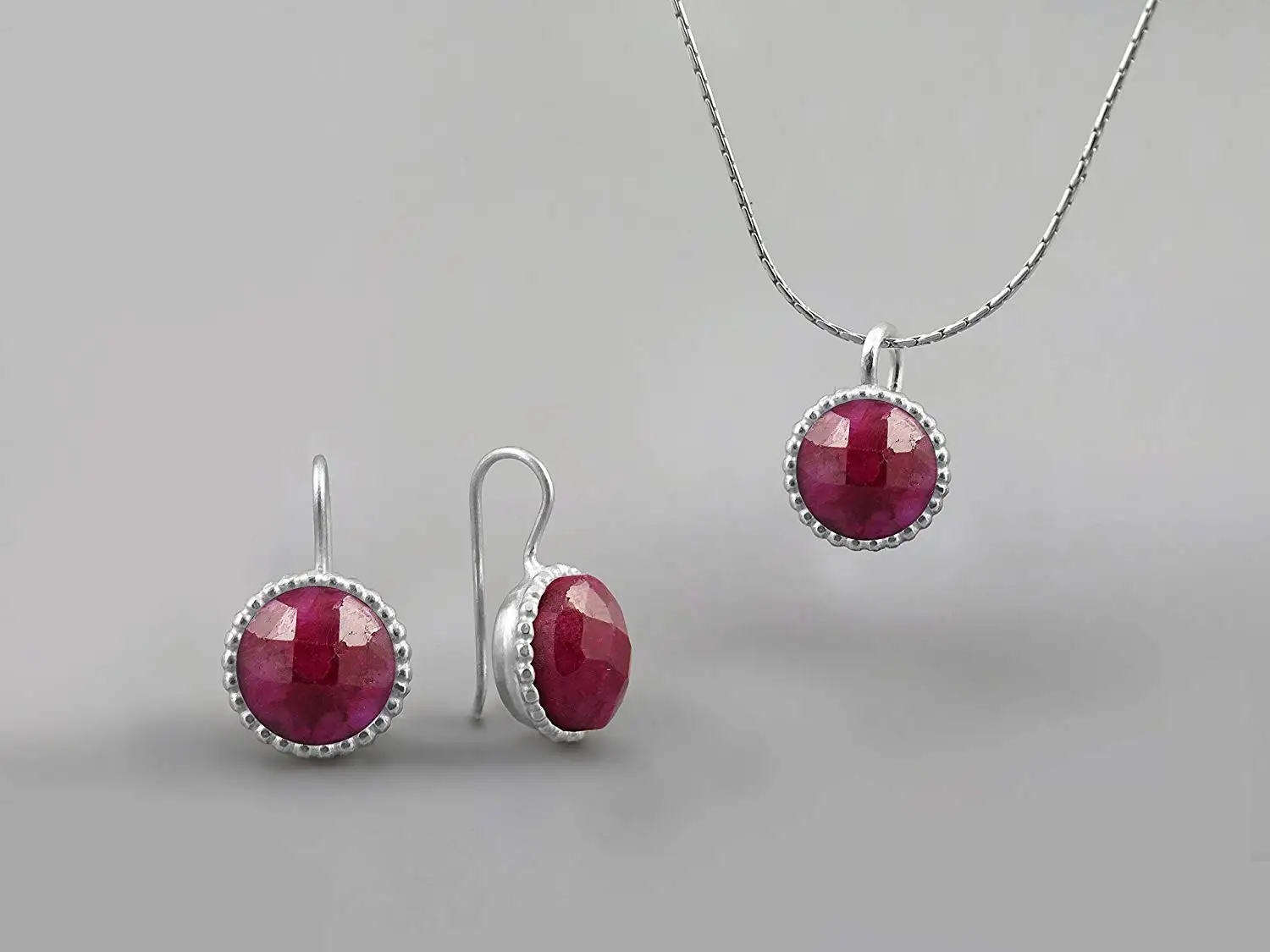 Natural Ruby Ring Earrings Pendant Set-925 Silver Set-Wedding Jewellery Set-Handmade Silver Ring-Pendant-Red Gemstone-July Birthstone