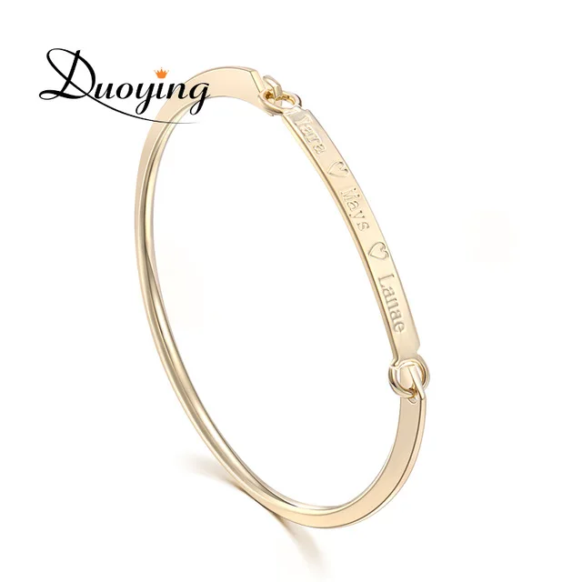 

DUOYING 40*4 mm Gold Bar Bangle Bracelet Custom Name Copper Bracelet Personalize Initial Engrave Name Bracelet & Bangle