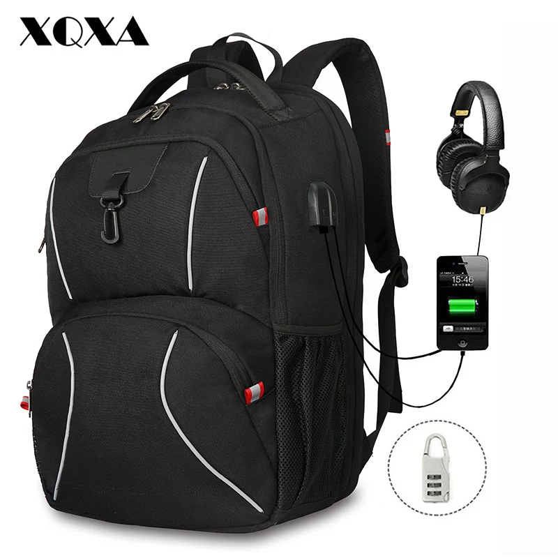 

2019 Super large capacity high grade business 17"laptop backpack travel bag 32L with USB water resistant