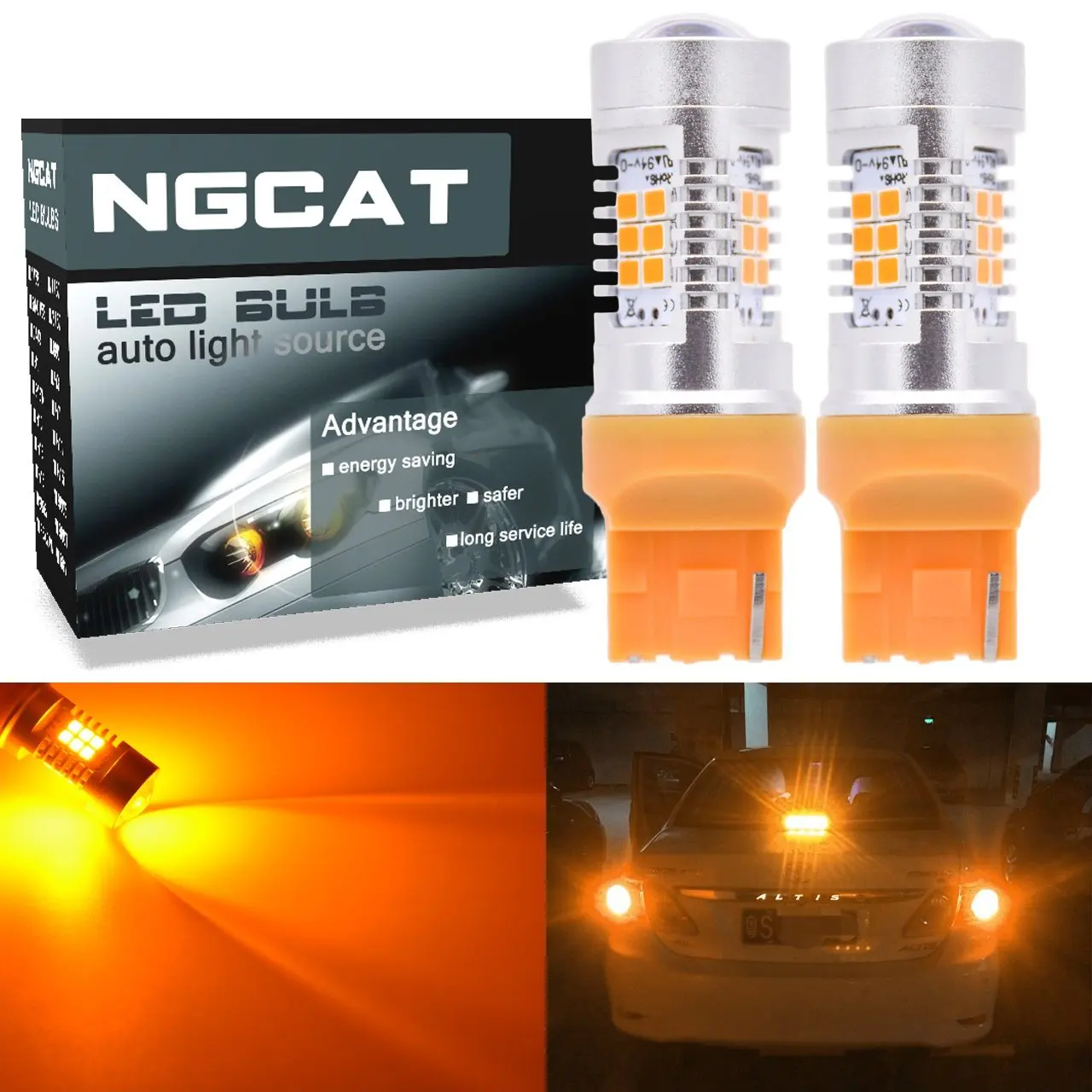 NGCAT 7440 7440NA Led Bulb 7441 992 T20 2835 21 SMD Chipsets LED Bulbs with Lens Projector Brake Turn Signal Tail Backup Reverse Lights,Amber 10-16V 10.5W 2-Pack