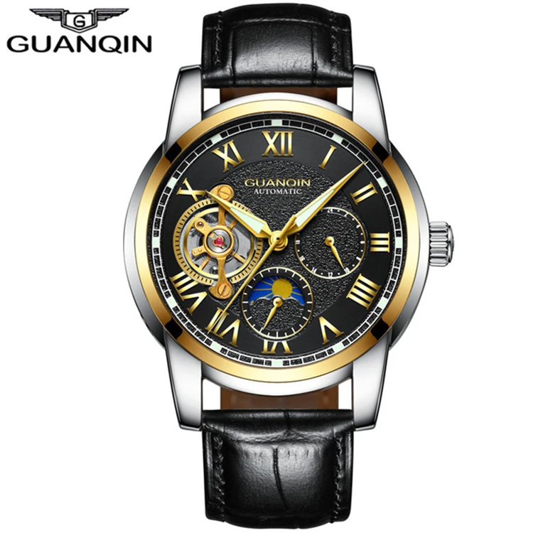 

GJ16061 Luxury Brand Men Watch Tourbillon Automatic Luminous Clock Male Fashion Casual Leather Waterproof Mechanical Watches, N/a