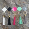 Large Monogrammed Enamel Blank Quatrefoil Keyrings /Gold Plated Long Suede Tassel Enamel Keychain