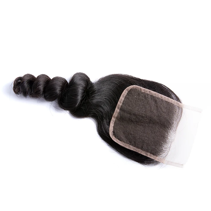 

Wholesale top 8A grade natural bundles 4x4 Swiss lace indian hair closure loose wave, Natural color