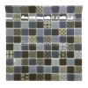 Modern decorative interior wall tile 4mm square brown mixed blue printing pattern crystal glass mosaic tile