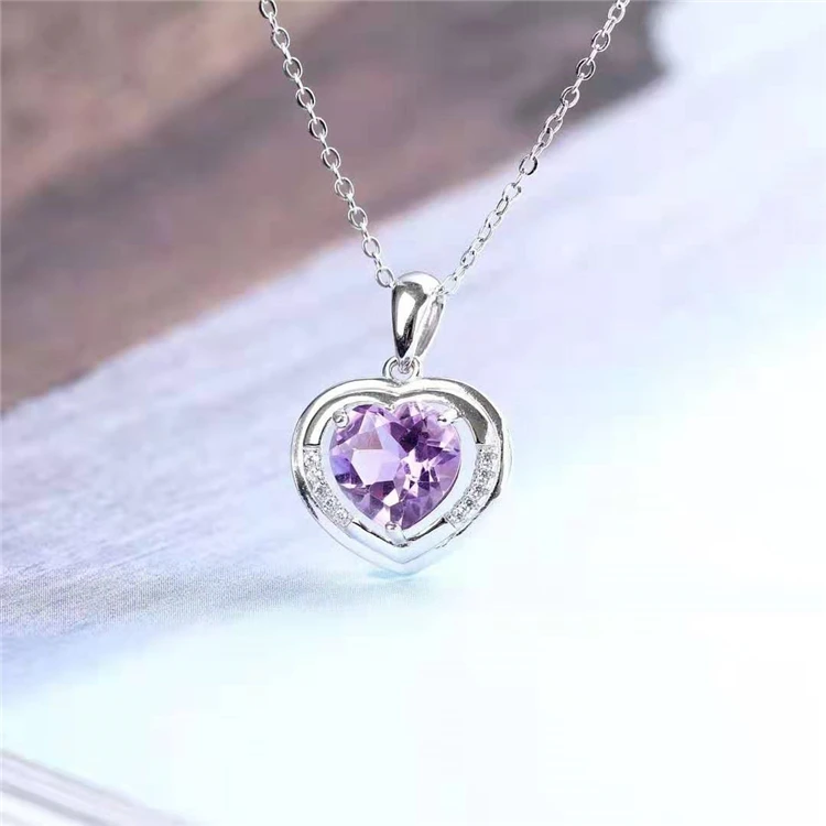 

Heart Pendant 18k Gold Plated 925 Sterling Silver Brazil Natural Amethyst Crystal Pendant Jewelry