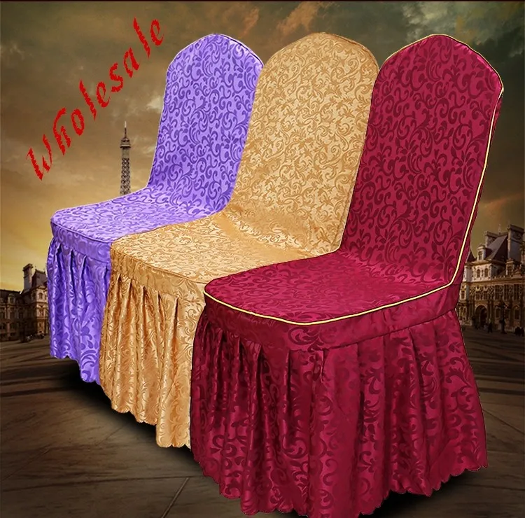 Jacquard Banquet Chair Cover For Wedding Polyester Damask Ruffled Chair