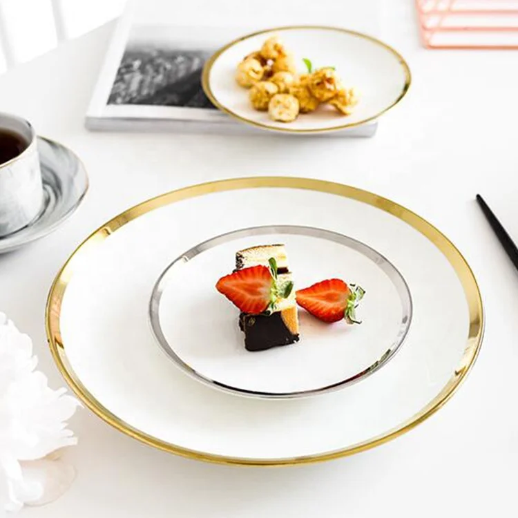 

custom elegant ceramic plate with gold trim