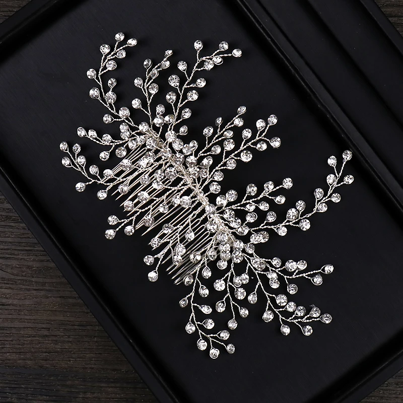 

Niancan 1piece CN;ZHE Sliver 10*18 Alloy FS157 28g Pearl Crystal Bridal Hair Comb Clips