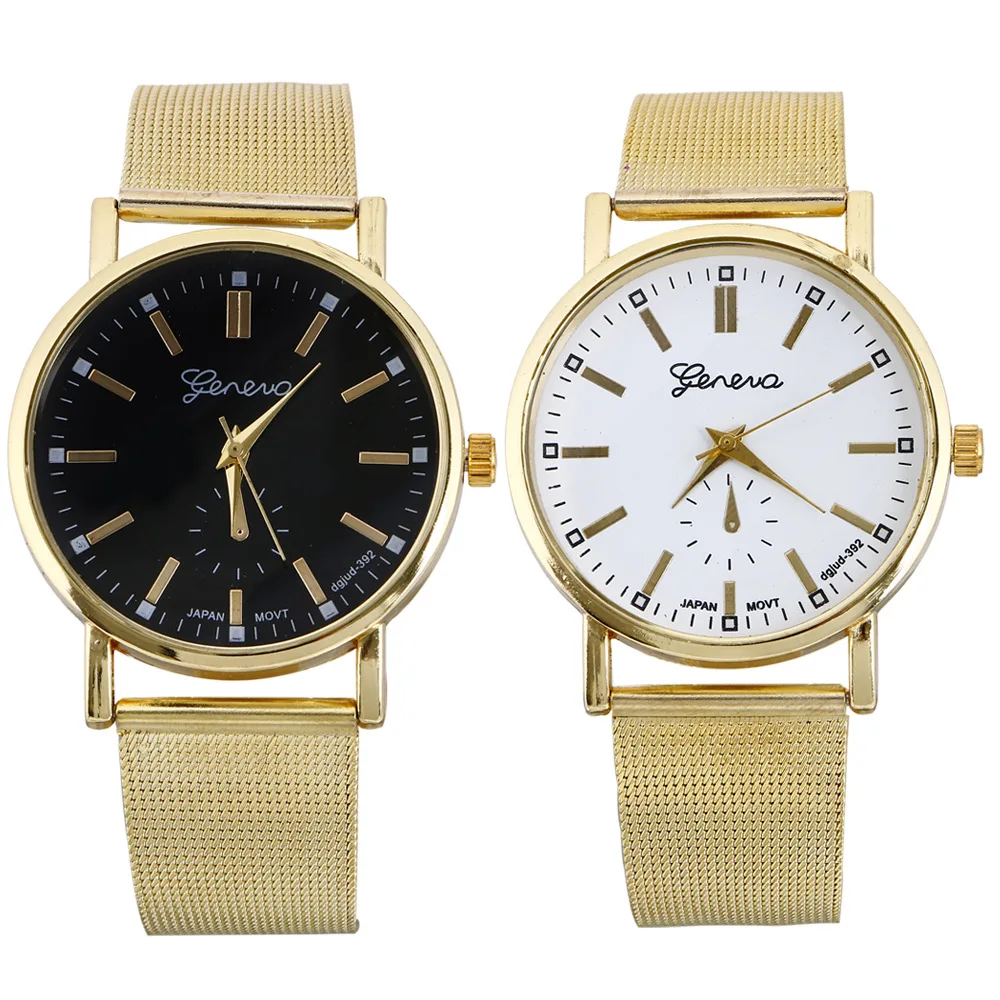 

2017 steel mesh wrist watches men women geneva quartz brand your own watches, Black face;whtie face;yellow face