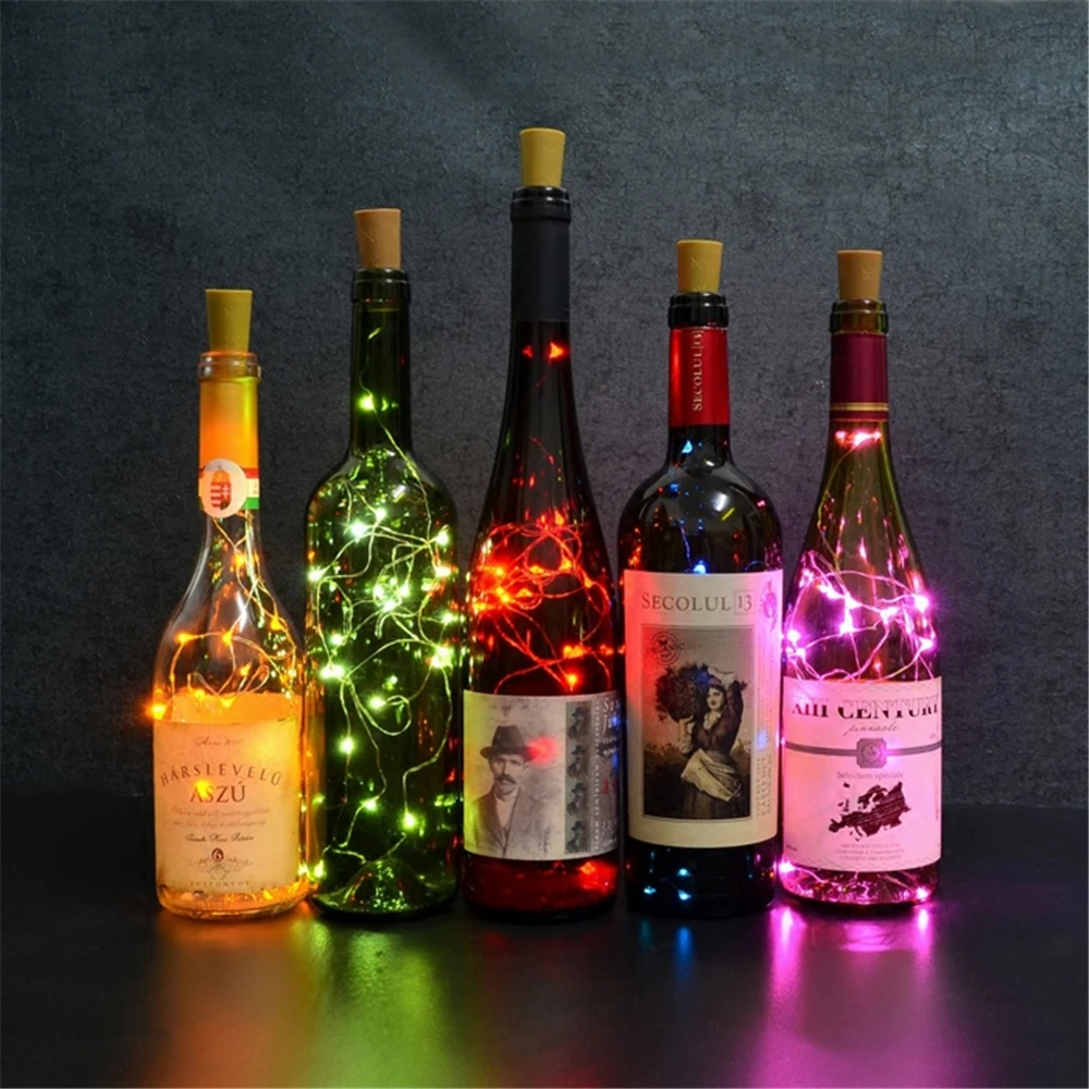 Hot Sale Coloured Led Copper Wine Fairy Light Glass Wine Bottles With Cork For Decoration Gift