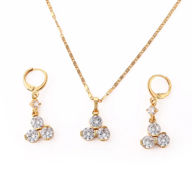 

HD Fashion Cheap Drop Earrings 18K Gold Plated Shaped Diamond CZ Jewelry Sets for Women