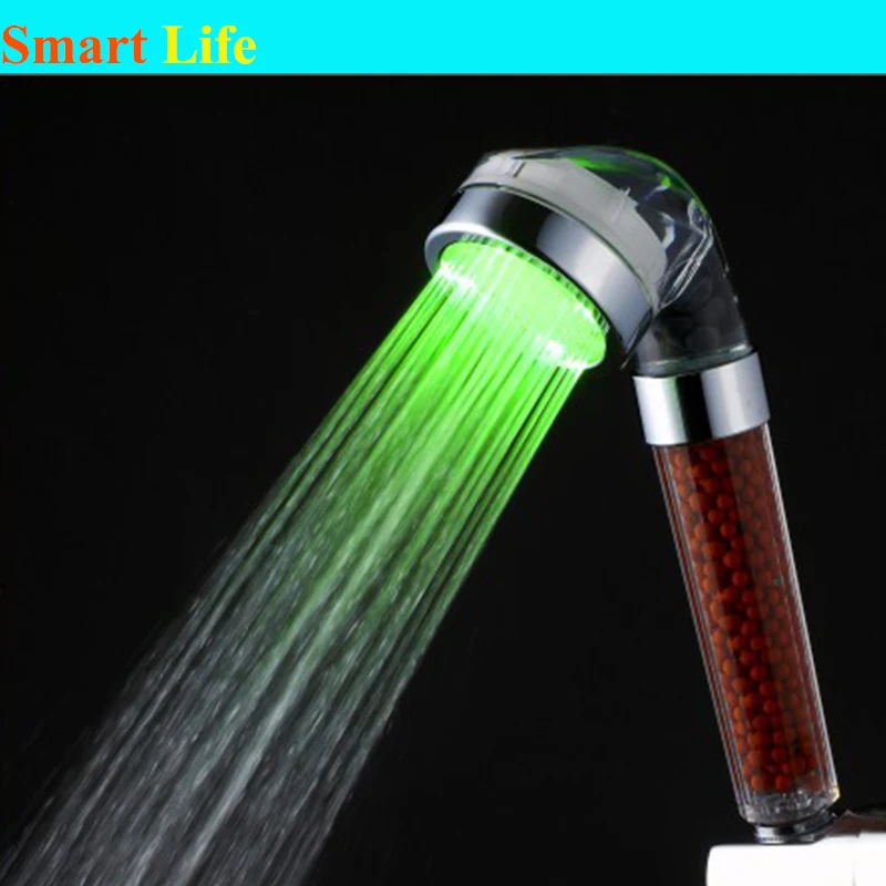 Negative Ion Filter Chlorine LED Shower Head Automatic RGB Color Changes with Water Temperature detectable Handheld Shower