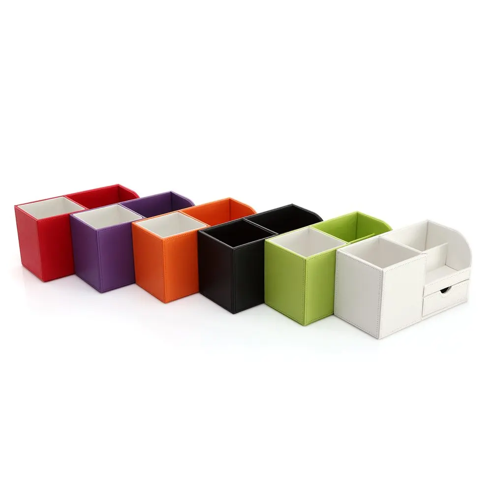 
Black Multi-function desktop PU Leather desk organizer storage box for office supplies 