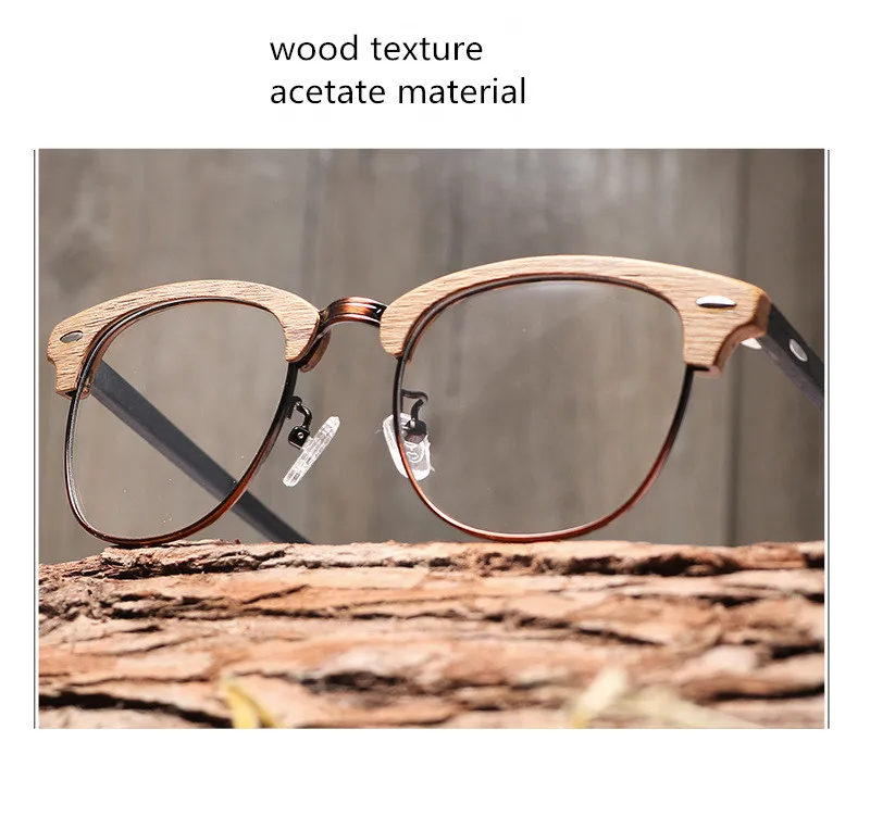 

for high end market top quality new fashion half rim wood grain wood outlooking acetate optical eyeglasses glass frames