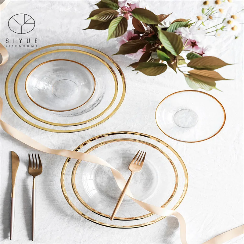 

Wholesale Sushi Dinner Glass Plate Set for Wedding 1644, Gilt
