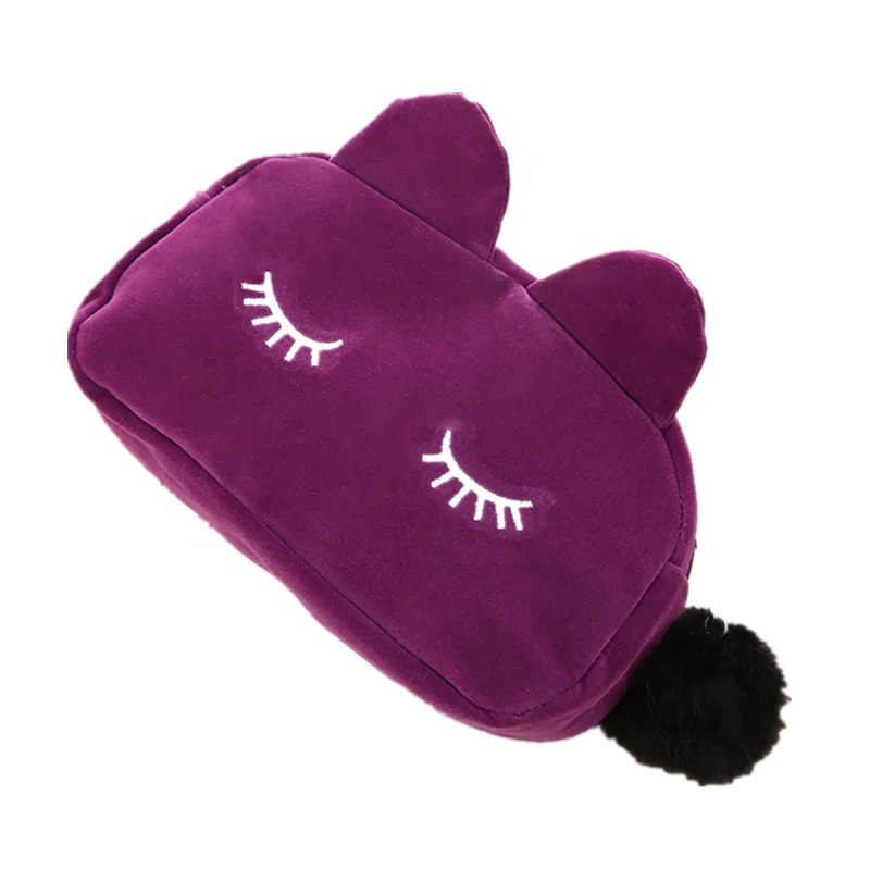 

Popular Fluffy Cute Purple Plush Lash Makeup Cosmetic Bag With Zipper, Blue, purple, black, red, rose red