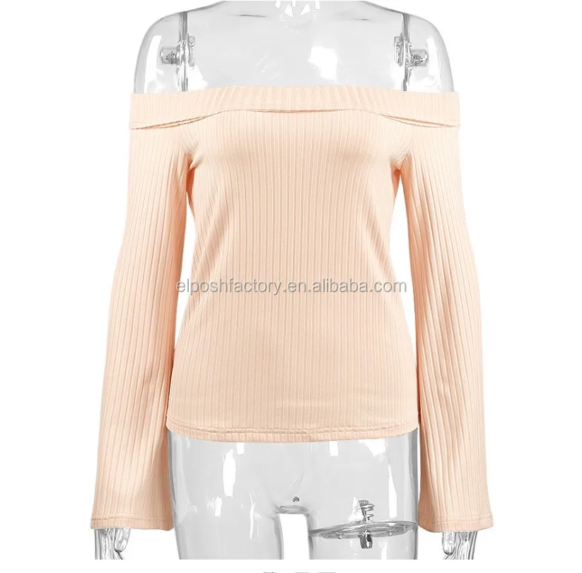 long sleeve shoulderless top