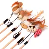 Cat Teaser Interactive Cat Toy Wood Wand with Bell Long Elastic String Kitten Feather Teaser Plush Toy