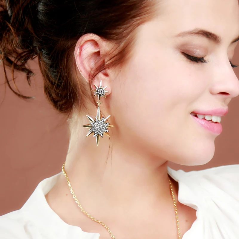 

ed01522c Amazon Drop Shipping Shinny Gold Plating Earrings Design, Women Christmas Stars Crystal Earrings