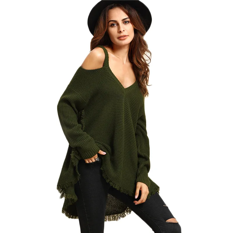 

Women Cold Shoulder Knitted Dress Pullover Collar Long Sweater, Custom