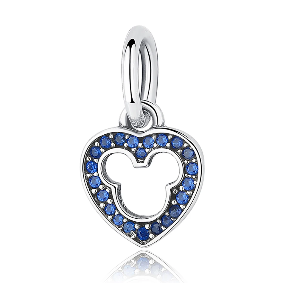 

Genuine 925 Sterling Silver CZ Charms Cartoon Mouse Character Heart Pendant fit Bracelet Jewelry Making Accessories