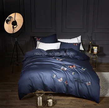 Graceful Butterfly Embroidery 100 Cotton Bedding Set 4 Piece