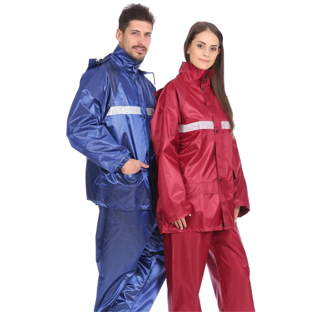 

waterproof Breathable mesh cloth two layers durable for men Jacquard Fabric PVC rain suit jacket & trouser suit raincoat, Navy blue