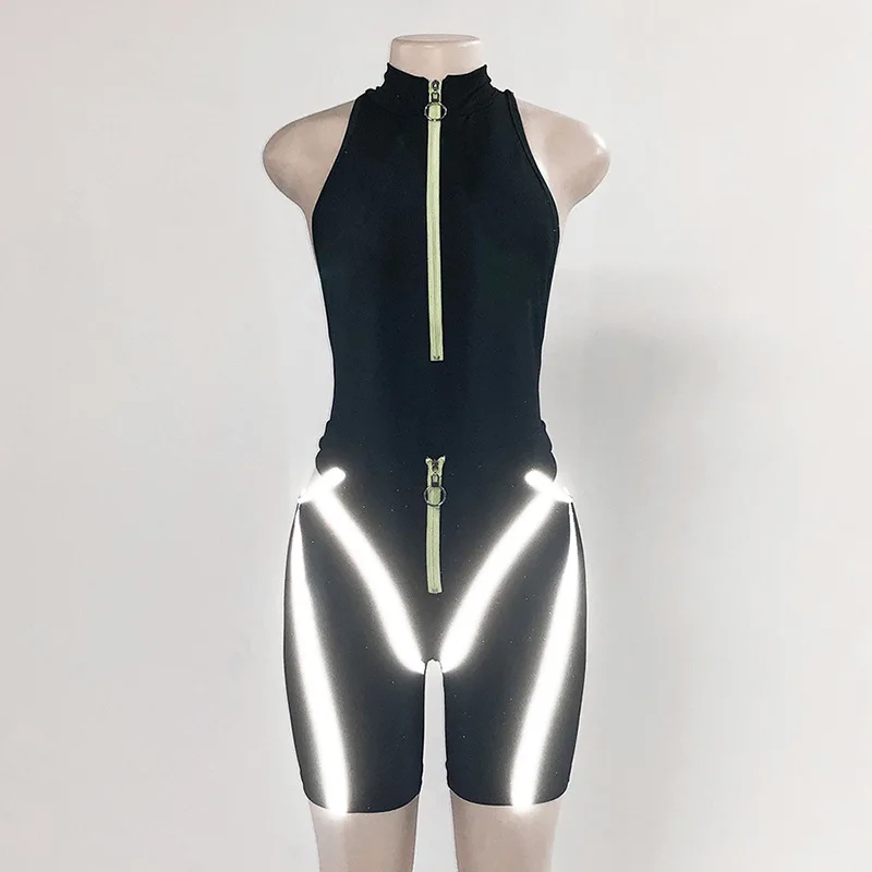 

summer Reflective stripes Jogging 2two pieces women sets fashion sleeveless tops shorts stretch Casual Sport Active Wear