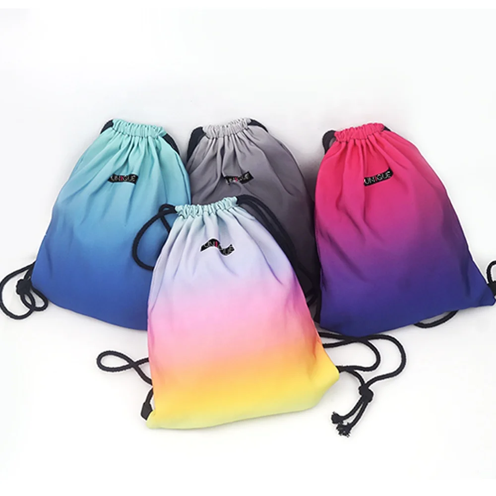 

Promotional 3D digital Macaron colours print Sport sac drawstring Gradient gym training cord bag outdoor running sack backpack